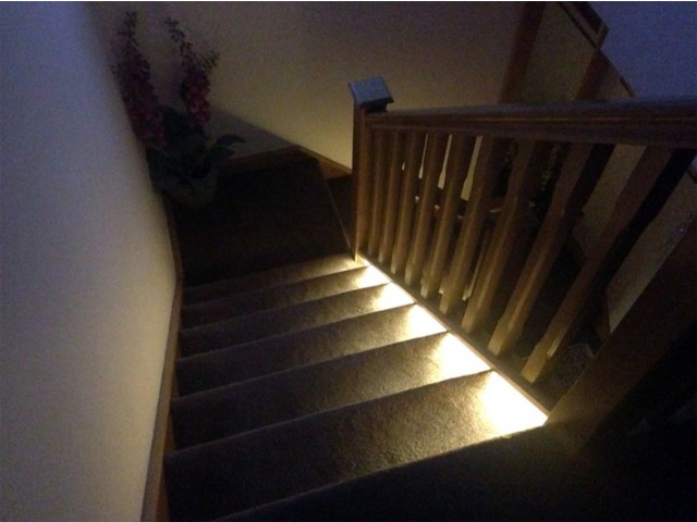 Flexible Waterproof LED Strip along side of staircase